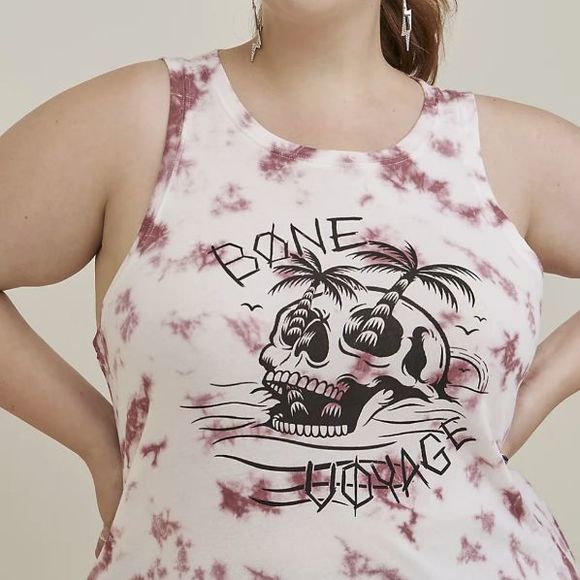 Torrid LoveSick Tie Dye Skull Island Bone Voyage Tank Slashed Back Plus Size 2X - Picture 3 of 5